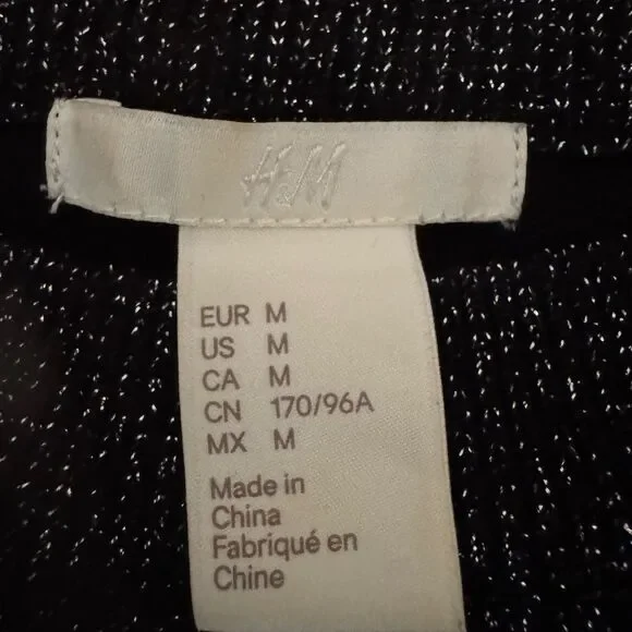 H&M Glitter Evening Black Crew Neck Bishop Sleeve Sweater Dress NWOT Size M - Picture 11 of 12